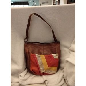 The Sak brown leather rainbow shoulder bag 13" x 11"